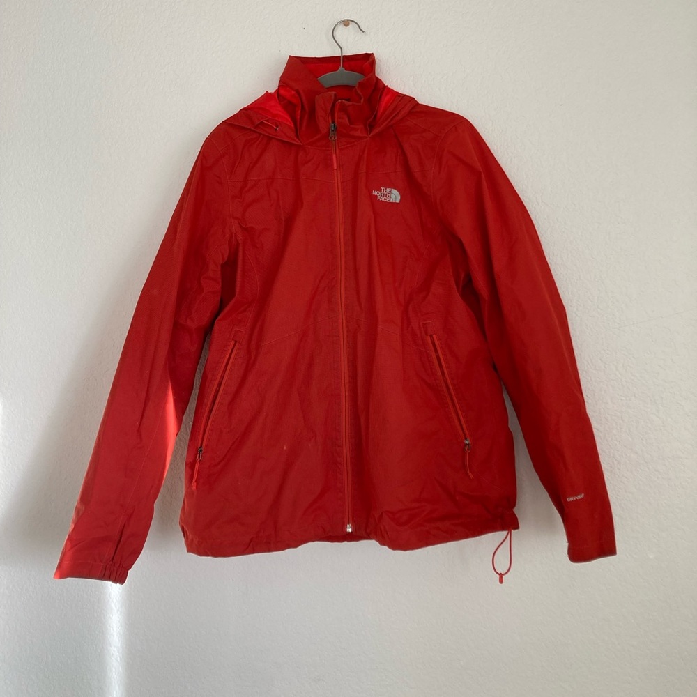 Red coral The North Face rain jacket size XL